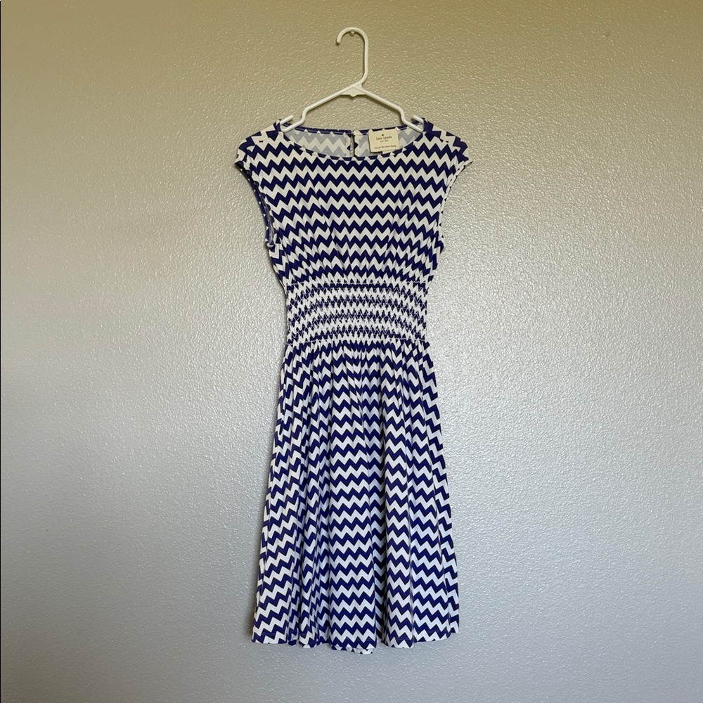 Kate Spade Navy and White Chevron Midi Dress